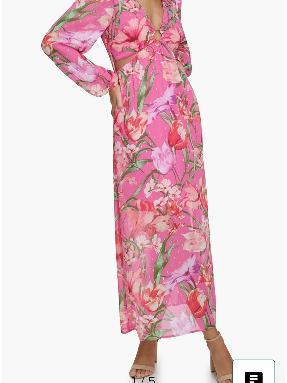 Siena Women's Pink Floral Cutout  O- Ring  V Neck Long Sleeve Sz 14 NWT